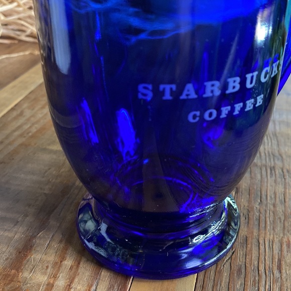 Starbucks Cobalt Blue Glass Starbucks Coffee Etched Footed Handled Mug 16 oz - Picture 11 of 16